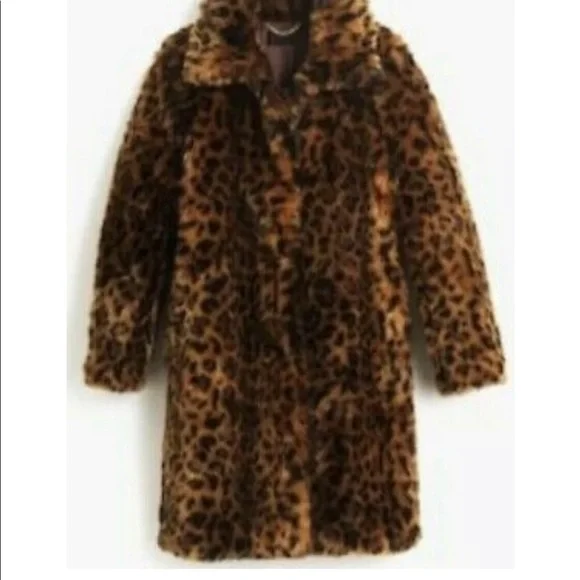 J. Crew Leopard-Print Faux-Fur Pea Coat in Brown and Black - Picture 2 of 7